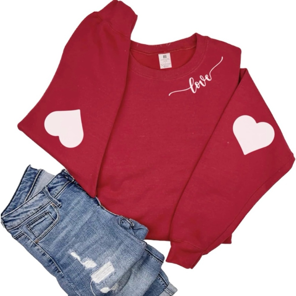 Super Cute Oversized RED/ WHITE LOVE HEART Elbow Design Sweatshirt/Top